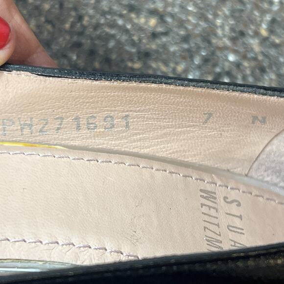 Stuart Weitzman Womens Size 7N Mid Heels Pump Shoes Black Ruched Leather Slip On - Picture 11 of 11